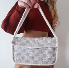 Charger l'image dans la galerie, Sac à Carreaux en Crochet rose/gris