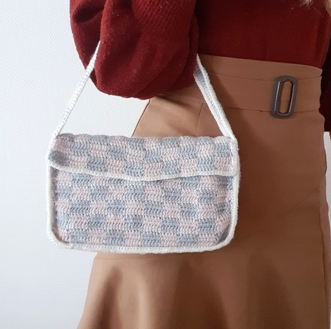 Sac à Carreaux en Crochet rose/gris