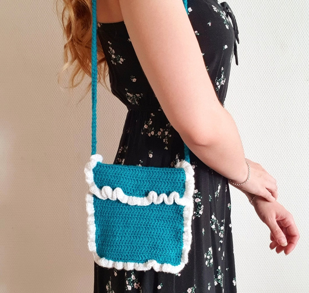 Sac Anya en Crochet bleu canard/blanc